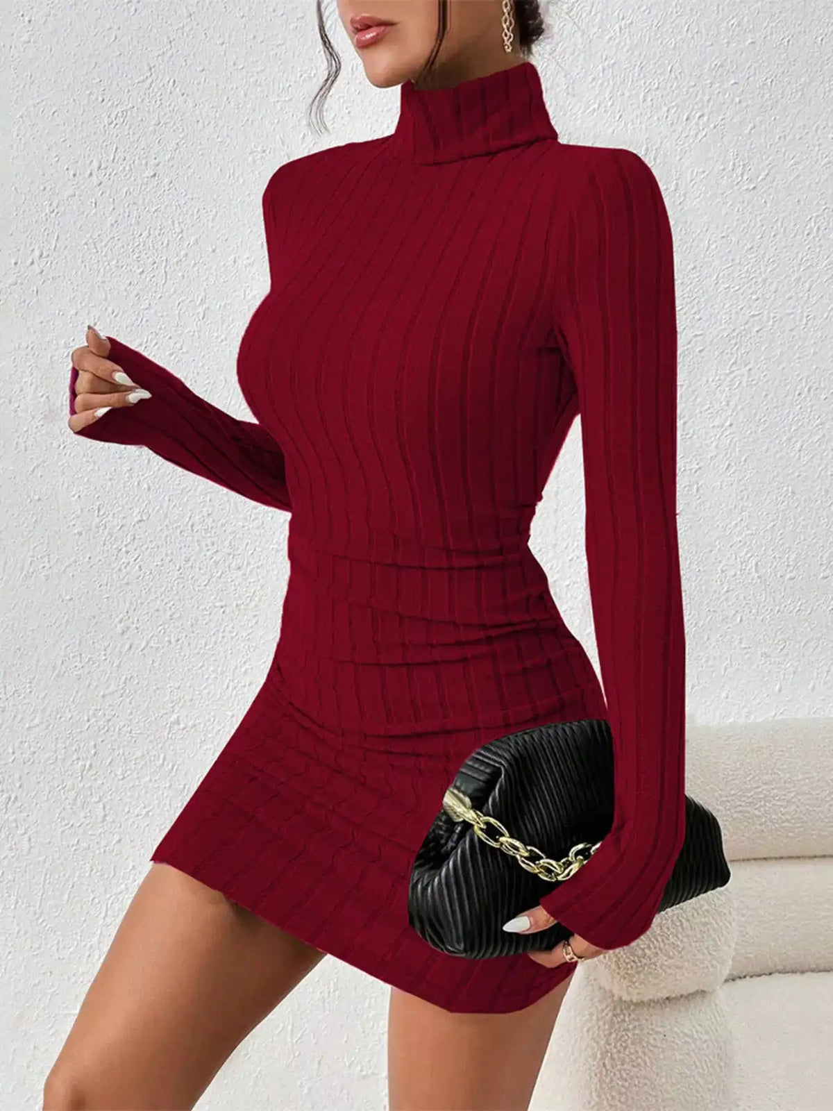 Christmas Outfit Turtleneck Ribbed Bodycon Knit Dress 101002016324235 30 Affordable Fashion Under $100 Jerry's Apparel 