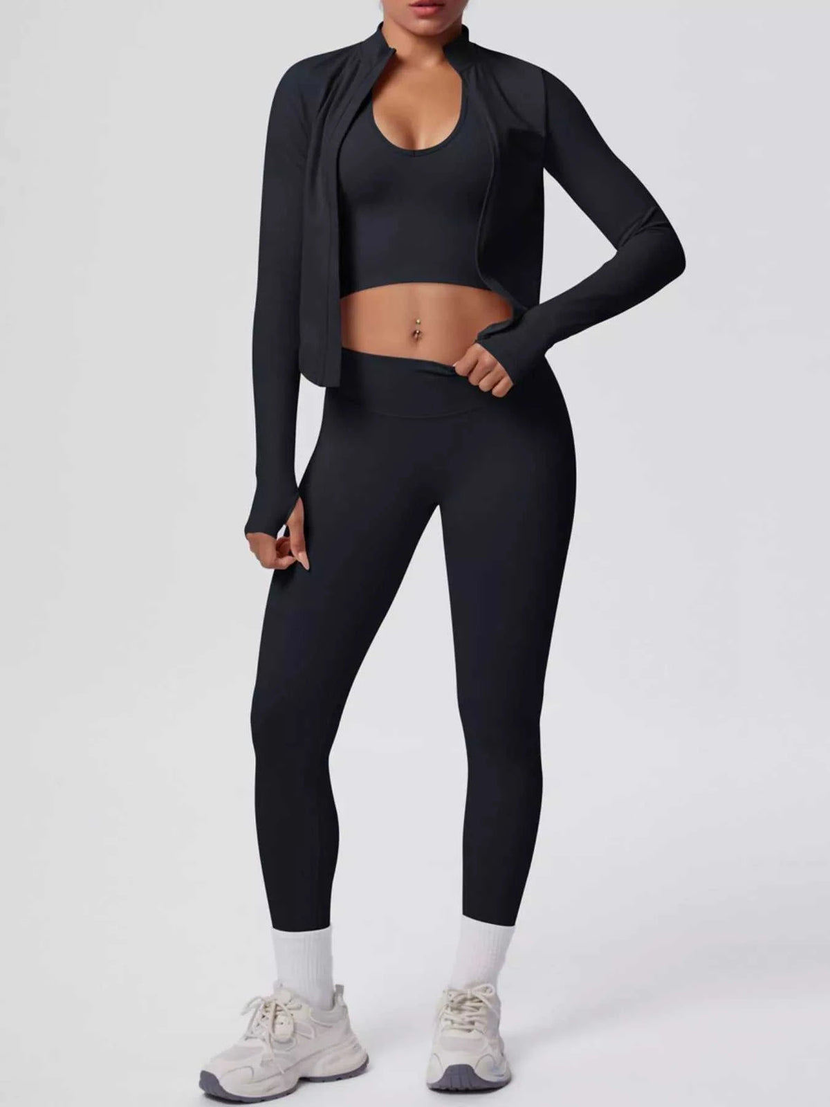 Tank & Zip-Up Jacket and Leggings Three-Piece Active Set 101006896695096 129 Comfortable Weekend Sets Jerry's Apparel 