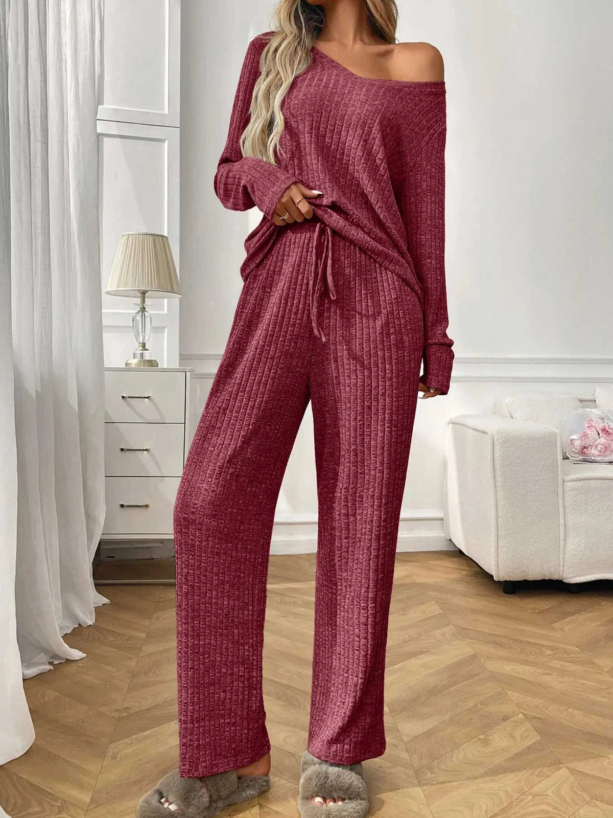 Ribbed Long Sleeve Top and Pants Lounge Set 100100460626810 43 Affordable Fashion Under $100 Jerry's Apparel 