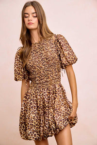 BiBi Leopard Bow Tie Attachable Puff Sleeves Dress 100100826881615 62 Affordable Fashion Under $100 Jerry's Apparel 