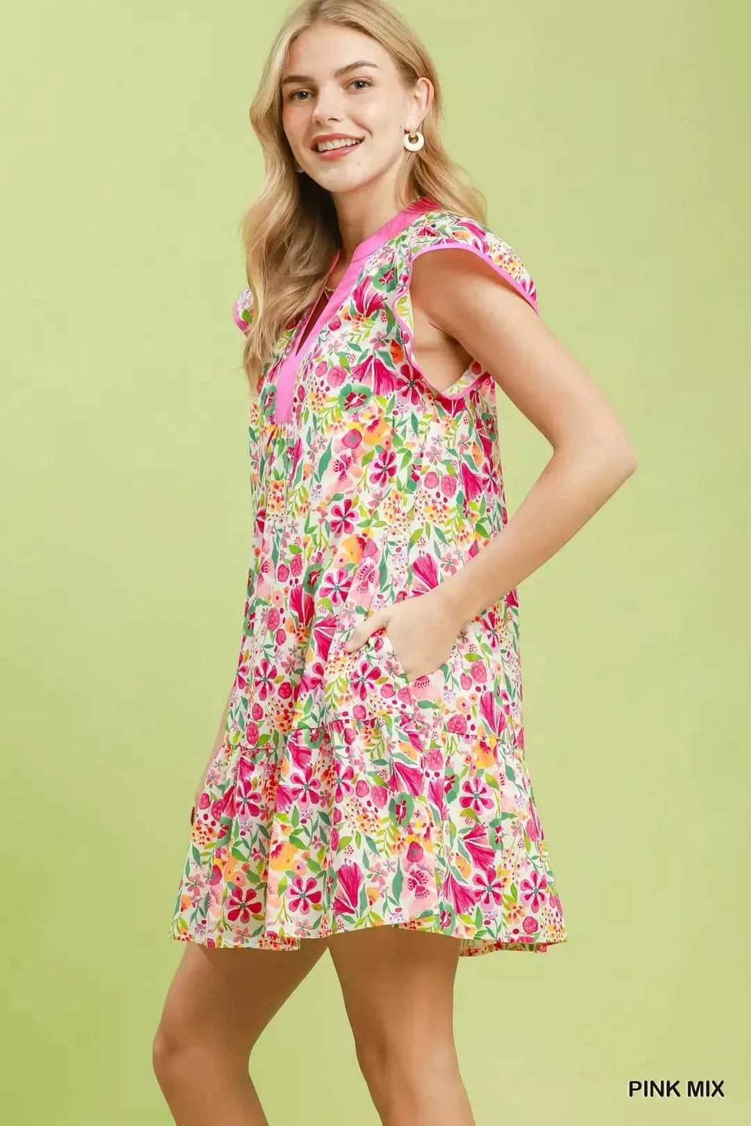Umgee Floral Flutter Sleeve Tiered Mini Dress 100100925781092 57 Affordable Fashion Under $100 Jerry's Apparel 