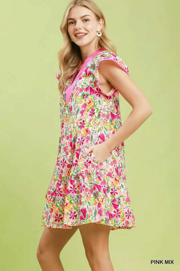 Umgee Floral Flutter Sleeve Tiered Mini Dress 100100925781092 57 Affordable Fashion Under $100 Jerry's Apparel 