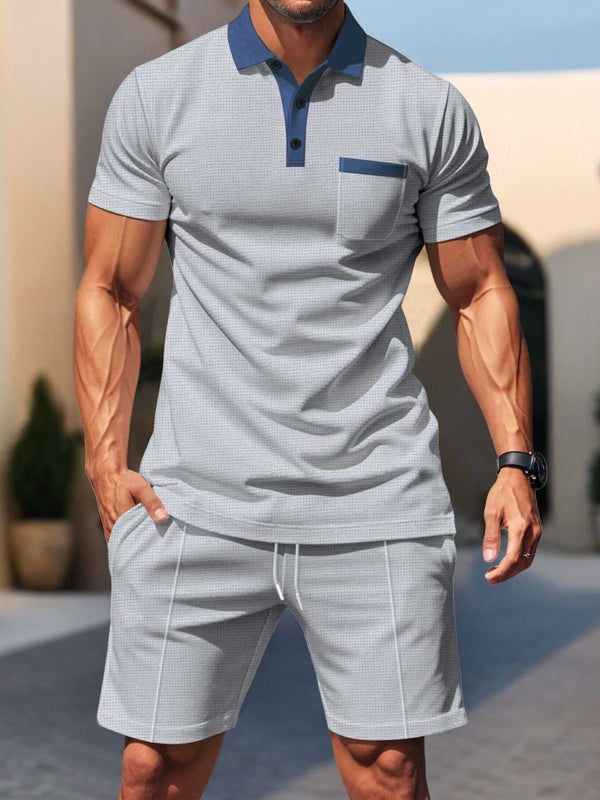 Men's Full Size Casual Short Sleeve Polo & Shorts Set Plus Size