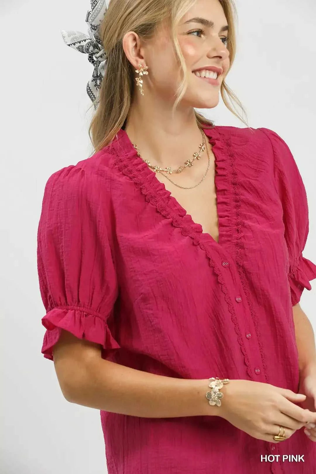 Umgee Textured Button-Front Puff Sleeve Top 100100866331431 49 Affordable Fashion Under $100 Jerry's Apparel 