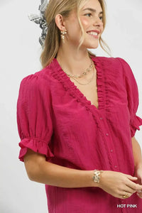 Umgee Textured Button-Front Puff Sleeve Top 100100866331431 49 Affordable Fashion Under $100 Jerry's Apparel 