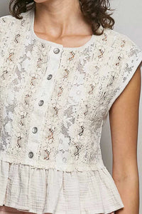POL Round Neck Lace Sleeveless Top with Double Gauze Ruffle 100100568511399 64 Affordable Fashion Under $100 Jerry's Apparel 