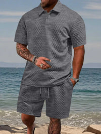 Men's Full Size Textured Knit Polo Shirt & Shorts Set Plus Size 100400756027156 37 Affordable Fashion Under $100 Jerry's Apparel 