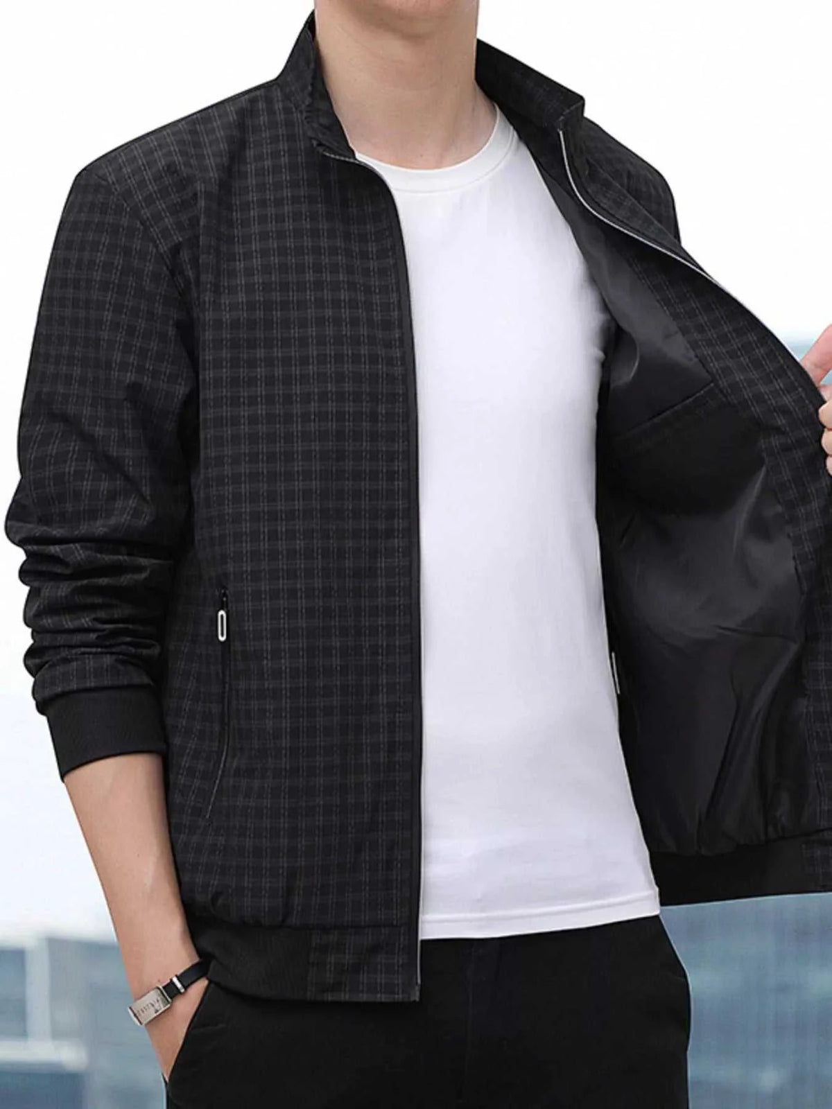 Men's Plus Size Plaid Lightweight Zip-Up Jacket 100400758025131 54 Affordable Fashion Under $100 Jerry's Apparel 