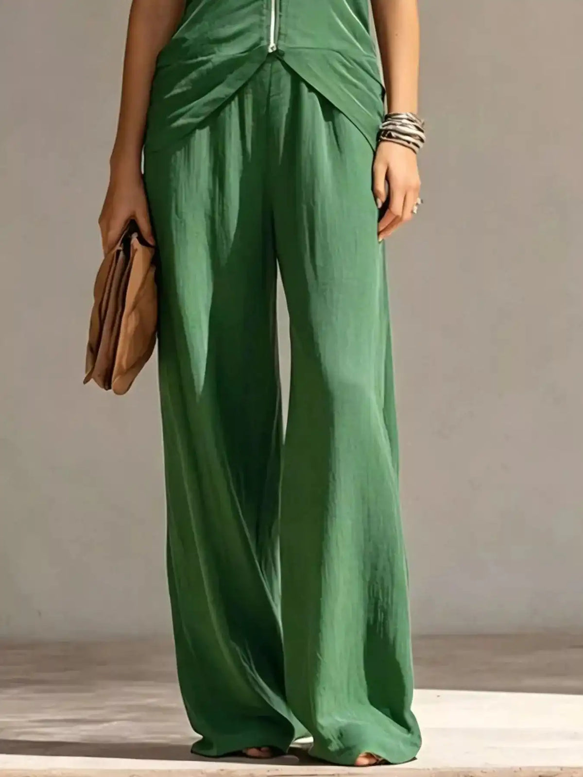 Full Size Zipper Front Tank and Wide-Leg Pants Set Plus Size 101001865169610 58 Women's Pants Set Gifts for Her Jerry's Apparel 