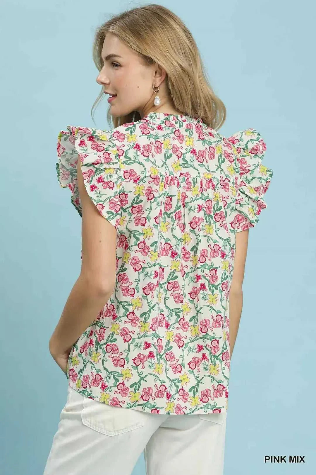 Umgee Floral Print Ruffle Cap Sleeve Shirt 100100121961608 49 Affordable Fashion Under $100 Jerry's Apparel 