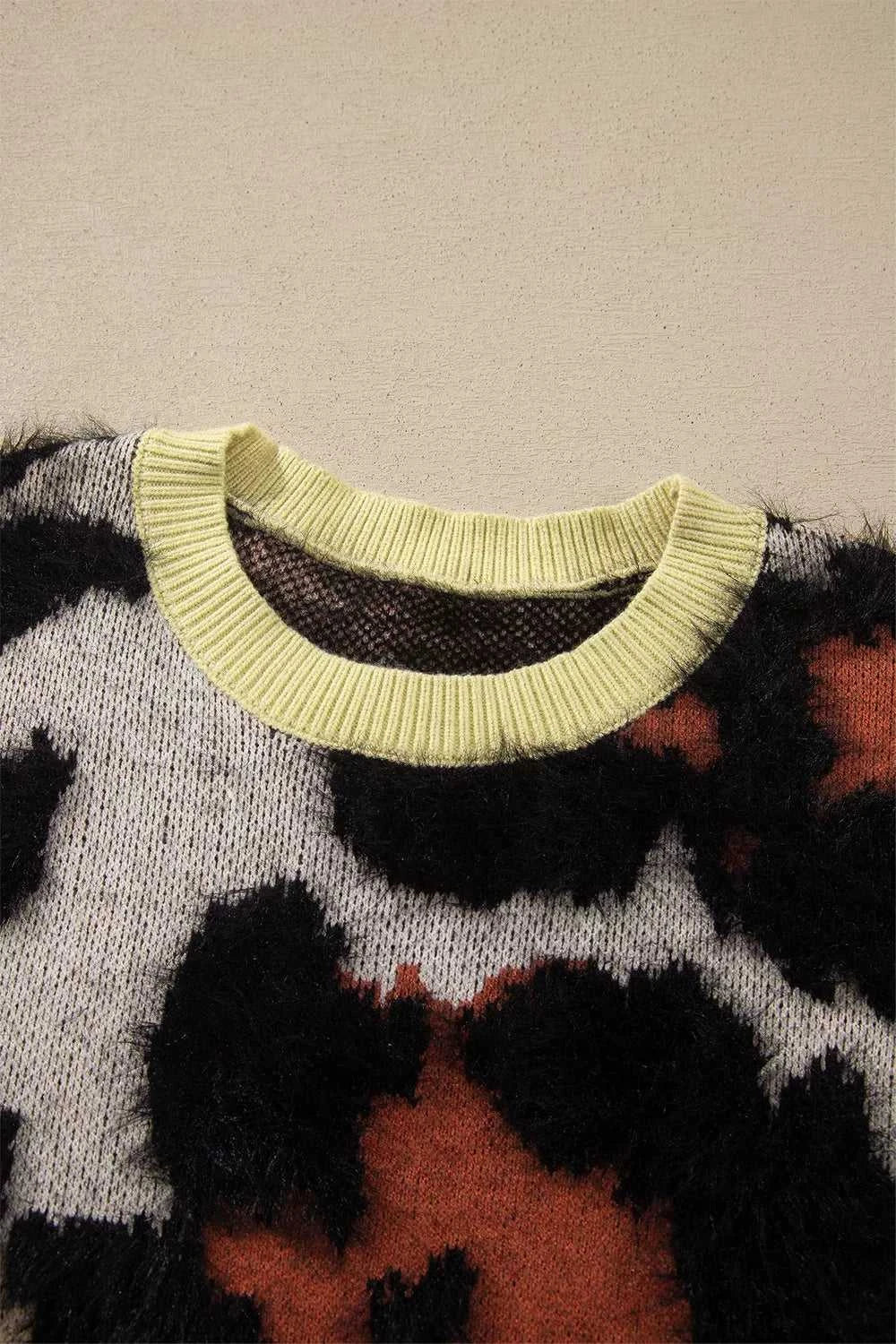 Leopard Print Drop Shoulder Long Sleeve Round Neck Sweater 101002161370865 58 Affordable Fashion Under $100 Jerry's Apparel 