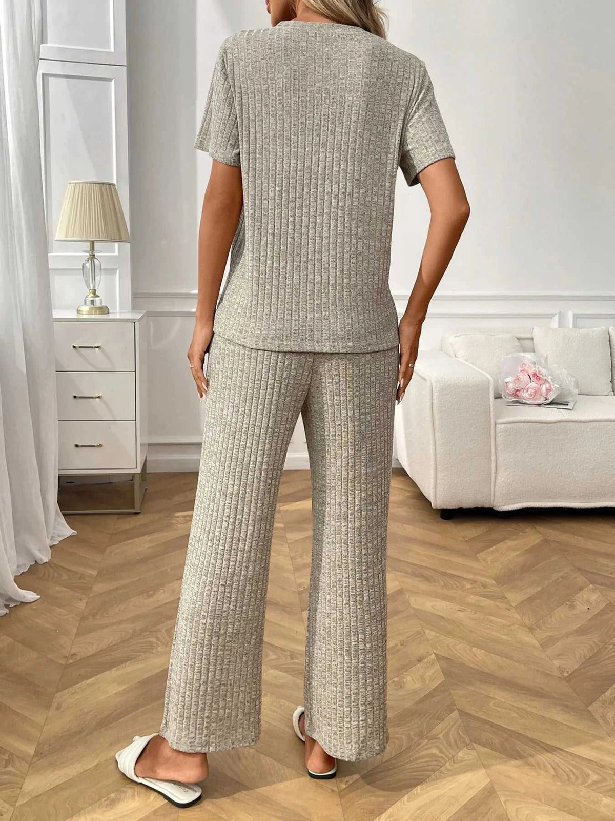 Ribbed Knit Short Sleeve Top and Pants Lounge Set 100100838010625 40 Affordable Fashion Under $100 Jerry's Apparel 