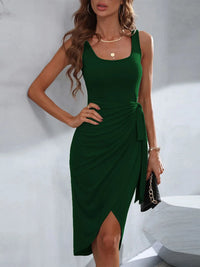 Wrap Tank Midi Dress with Asymmetric Hem