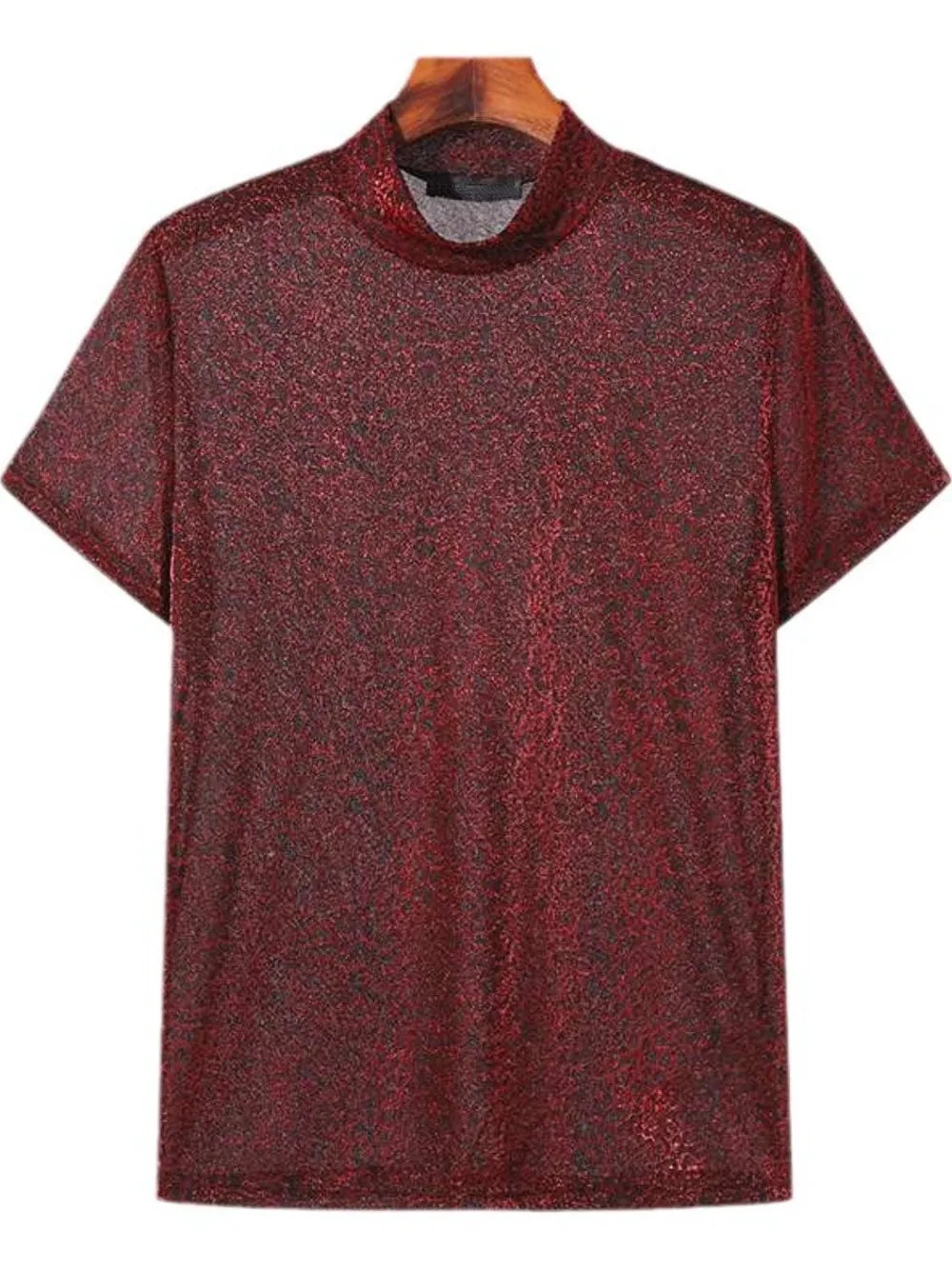 Men's Full Size Glitter Mock Neck Short Sleeve Top Plus Size