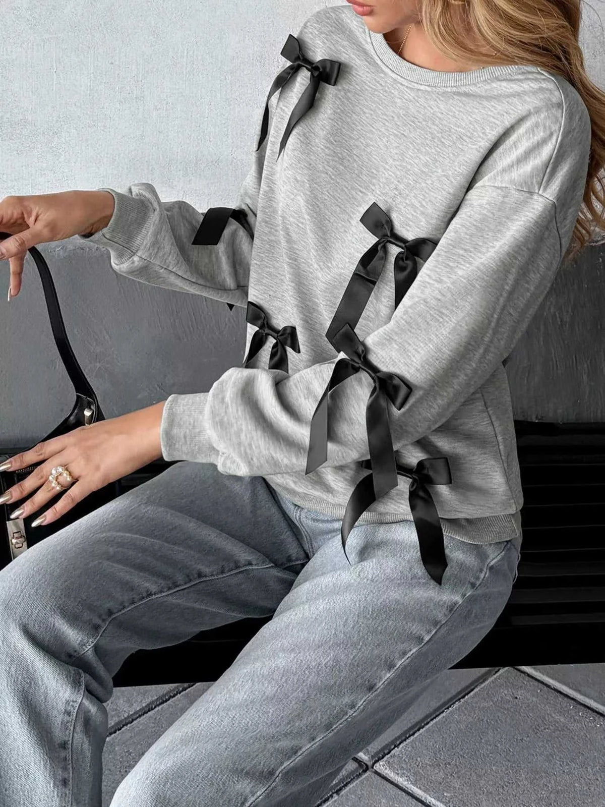Bow Detail Round Neck Sweatshirt 100100498447655 33 Affordable Fashion Under $100 Jerry's Apparel 