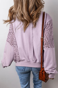 Openwork Round Neck Long Sleeve Sweatshirt