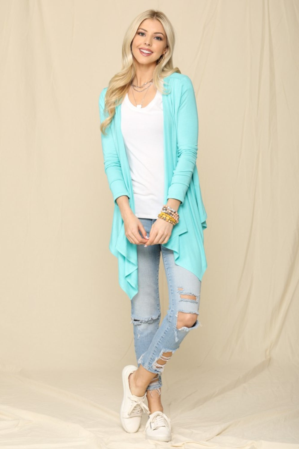 Full Size Open Front Knit Cardigan