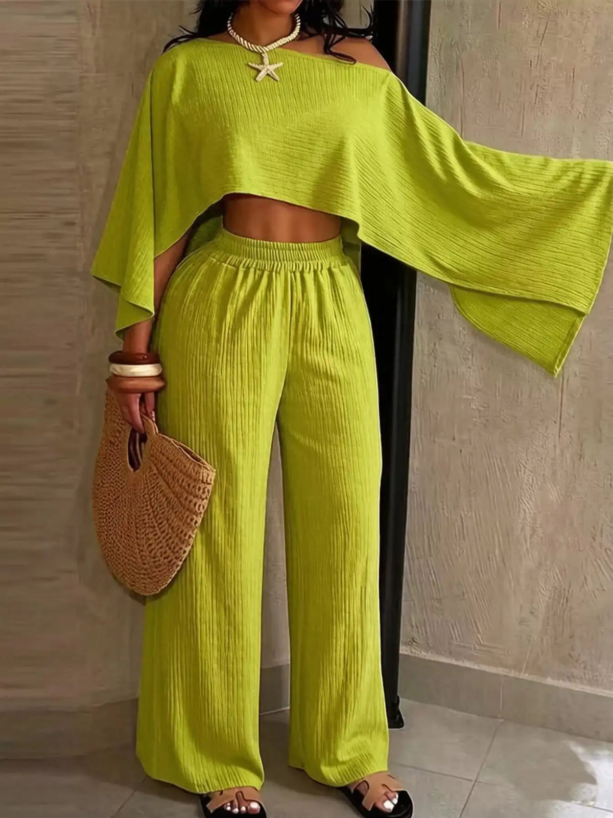 Boat Neck Crop Top and Wide-Leg Pants Set 101001634822589 57 Affordable Fashion Under $100 Jerry's Apparel 