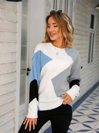 Angel Wings Color Block Round Neck Dropped Shoulder Sweater