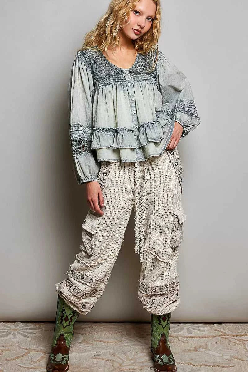 POL Washed Layered Lace Pintuck Flared Woven Blouse 100100275131459 59 Affordable Fashion Under $100 Jerry's Apparel 