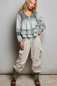 POL Washed Layered Lace Pintuck Flared Woven Blouse 100100275131459 59 Affordable Fashion Under $100 Jerry's Apparel 