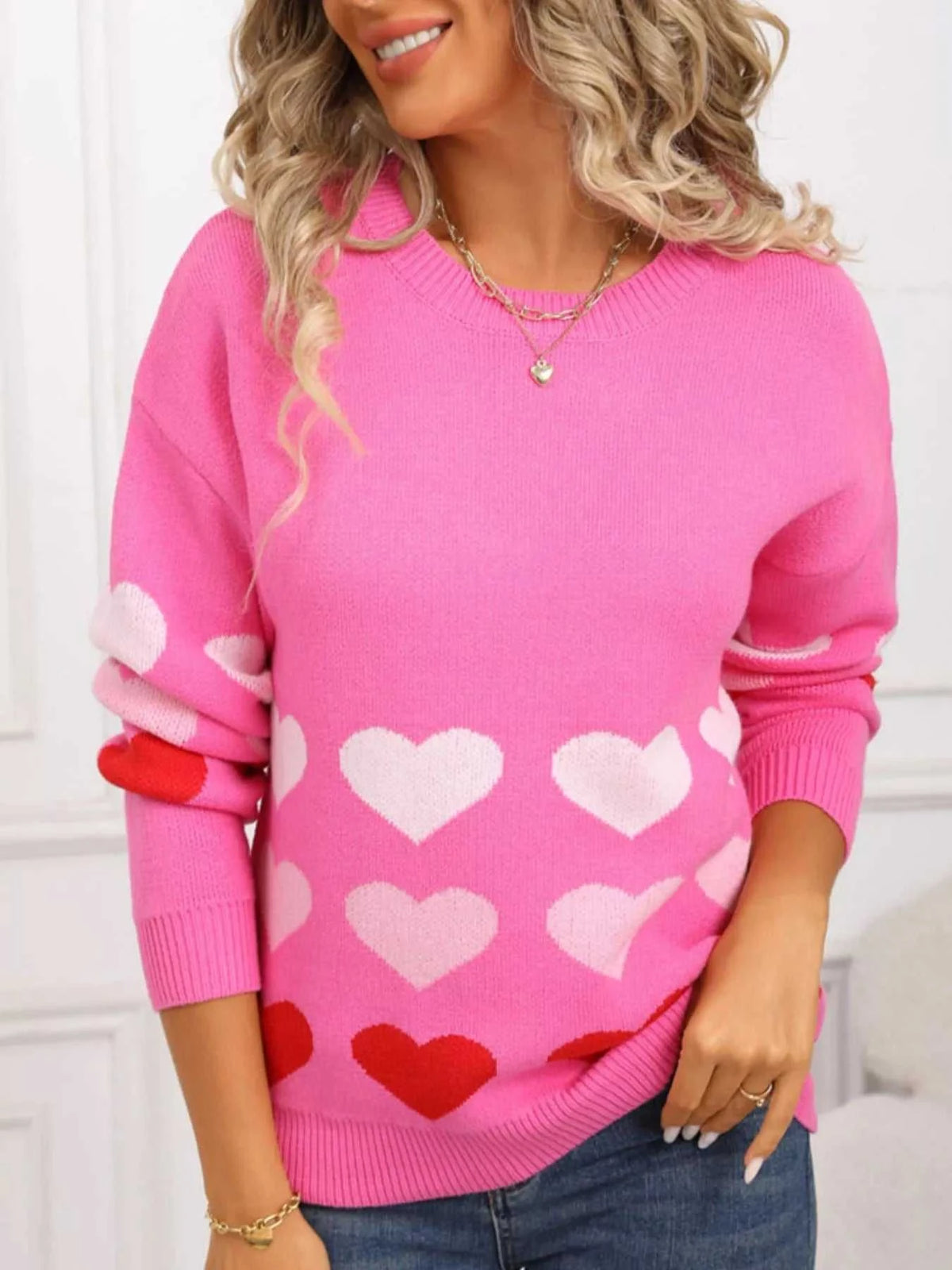 Valentine's Day Heart Pattern Crew Neck Sweater 100100455921910 49 Affordable Fashion Under $100 Jerry's Apparel 