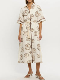 Printed Button-Down Midi Shirt Dress