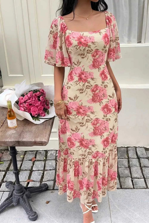 Floral Print Ruffle Hem Flutter Sleeve Dress 100100269352195 36 Affordable Fashion Under $100 Jerry's Apparel 