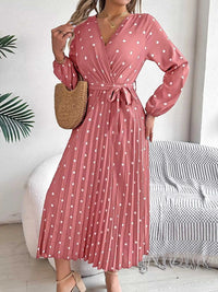 Front Tie Polka Dot Midi Pleated Dress 100100612892124 36 Gifts for Her Jerry's Apparel 