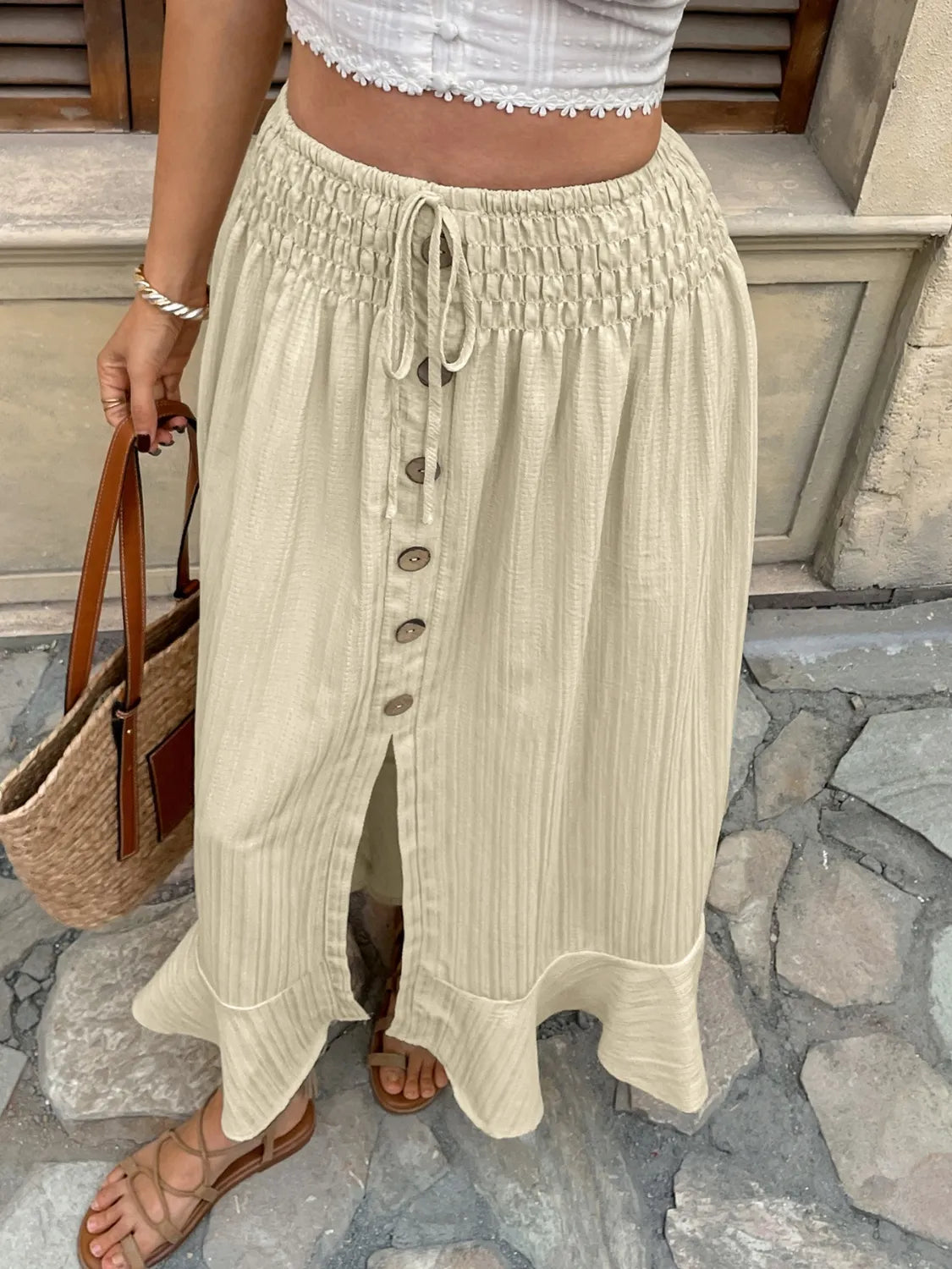 Ruffled Hem Slit Skirt