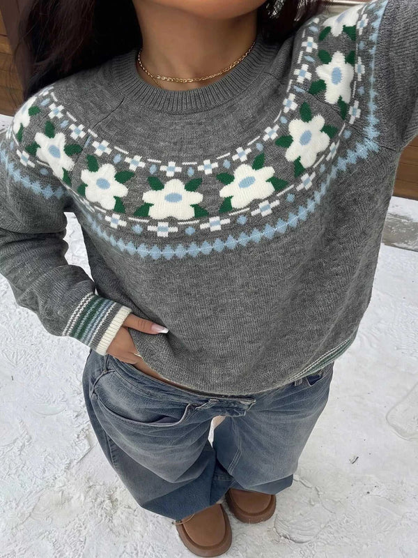 Floral Pattern Round Neck Sweater 101002830074634 54 Gifts for Her Jerry's Apparel 