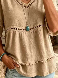 Eyelet V-Neck Frayed Edge T-Shirt 101001102955340 33 Affordable Fashion Under $100 Jerry's Apparel 