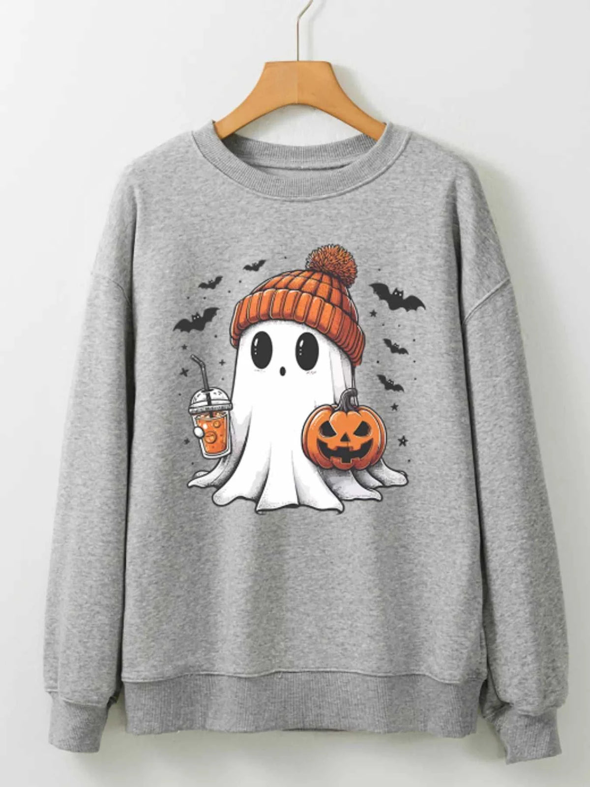 Halloween Ghost Round Neck Sweatshirt 100100948571147 48 Affordable Fashion Under $100 Jerry's Apparel 