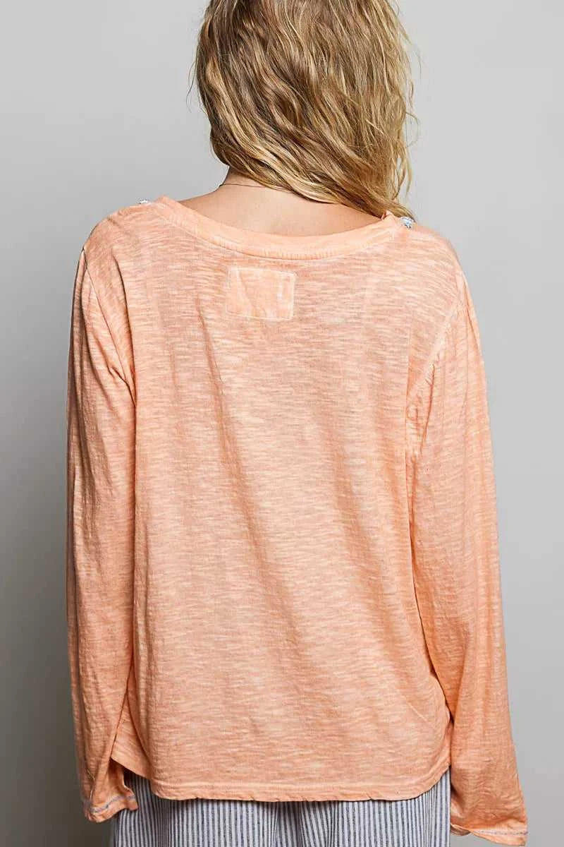 POL Contrast Stitch V-Neck Lightweight Knit Long Sleeve Top 100100688901821 43 Affordable Fashion Under $100 Jerry's Apparel 
