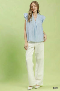 Umgee Textured Ruffle Sleeve Split V Neck Top 100100351651001 51 Affordable Fashion Under $100 Jerry's Apparel 