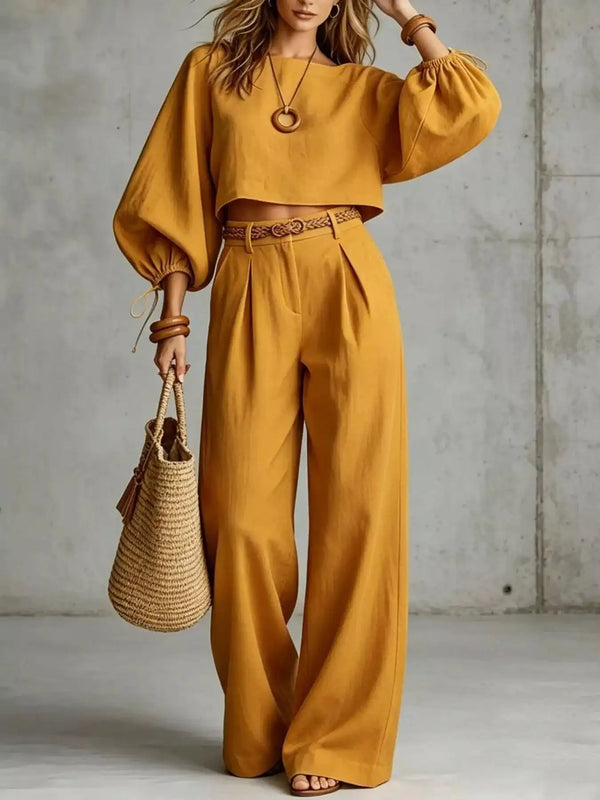 Balloon Sleeve Crop Top and Wide-Leg Pants Set 101001530012684 71 Affordable Fashion Under $100 Jerry's Apparel 