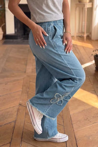 Frayed Floral Patch Wide Leg Raw Hem Wide Leg Jeans 101003582266971 65 Affordable Fashion Under $100 Jerry's Apparel 