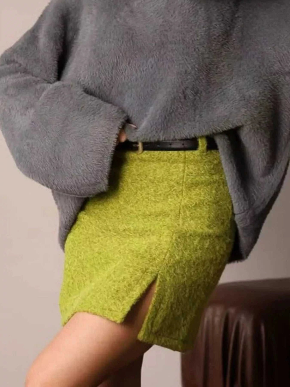 Textured Mini Skirt with Front Slit 100100891974020 42 Affordable Fashion Under $100 Jerry's Apparel 