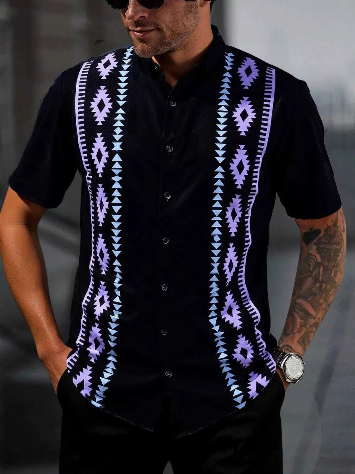 Men's Geometric Print Short Sleeve Shirt 104001395569418 26 Affordable Fashion Under $100 Jerry's Apparel 