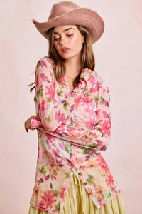 BiBi Floral Shrried Detail Button Up Mesh Cardigan Top 100100970651175 39 Gifts for Her Jerry's Apparel 