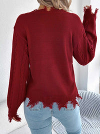 V-Neck Distressed Hem Cable Knit Sweater 101002745879602 36 Affordable Fashion Under $100 Jerry's Apparel 