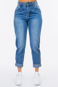 High Waist Pleated Waist Mom Jeans