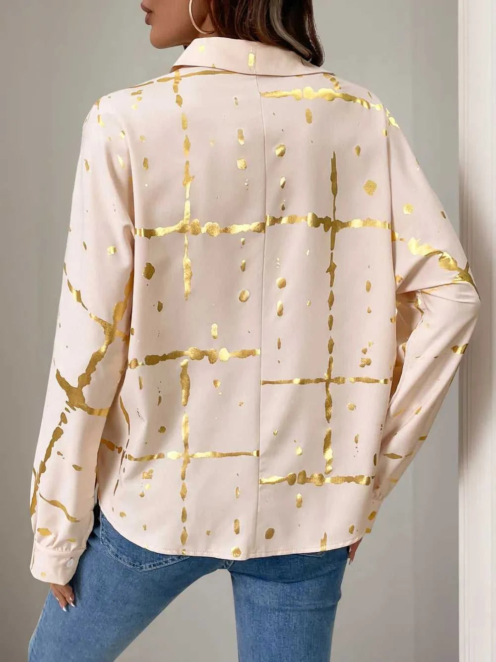 Perfee Printed Collared Neck Long Sleeve Shirt 100100022041032 35 Affordable Fashion Under $100 Jerry's Apparel 