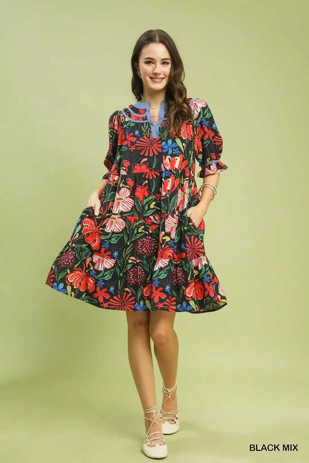 Umgee Floral Tiered Puff Sleeve Dress 100100910251622 60 Affordable Fashion Under $100 Jerry's Apparel 