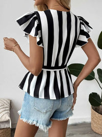 Striped Surplice Flutter Sleeve Wrap Blouse 100100743591516 27 Affordable Fashion Under $100 Jerry's Apparel 