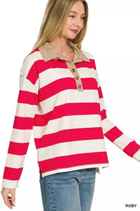Zenana Striped Contrast Collar Polo Top 100100124201410 33 Affordable Fashion Under $100 Jerry's Apparel 