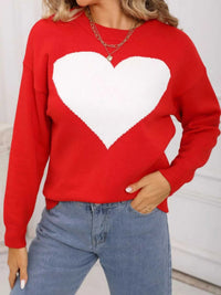 Valentine's Day Heart Round Neck Dropped Shoulder Sweater 100100320895258 49 Affordable Fashion Under $100 Jerry's Apparel 
