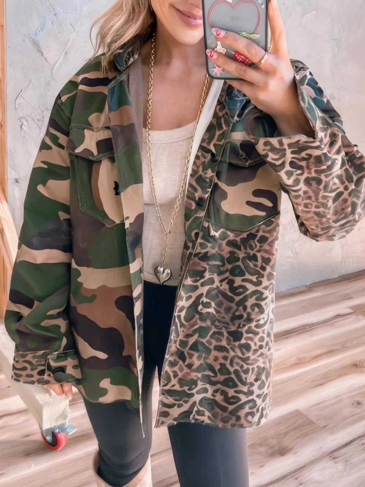 Camouflage Leopard Print Mixed Pattern Oversized Jacket 100100061921936 66 Affordable Fashion Under $100 Jerry's Apparel 