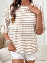 Casual Striped Raglan Sleeve Textured T-Shirt 101001019077269 38 Affordable Fashion Under $100 Jerry's Apparel 