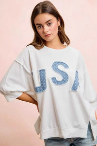 BiBi 4th Of July Usa Letter Patchwork French Terry Top 100100635501873 52 Gifts for Her Jerry's Apparel 